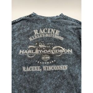 Vintage Racine Harley Davidson Sz L Blue Tie Dye Long Sleeve Eagle Daytona Y2K